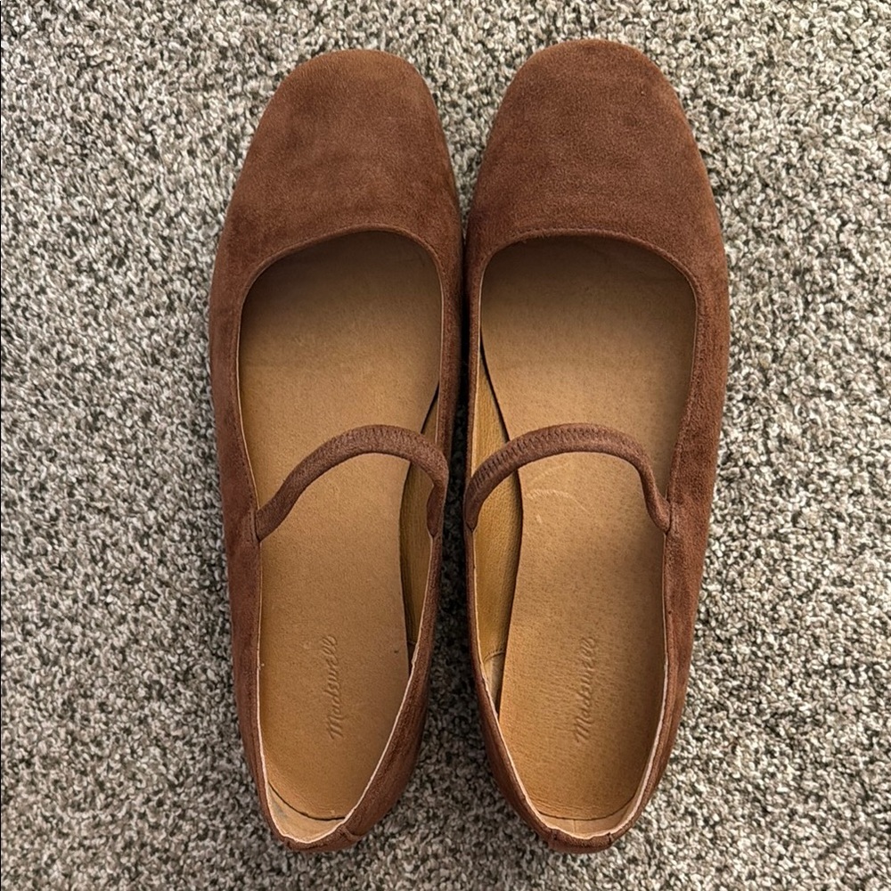 Madewell Brown Suede Mary Jane Flats - Women's Comfortable Casual Shoes